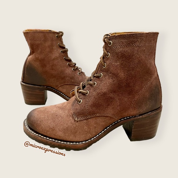 $428 Frye Sabrina 6G Lace Up Dark Brown Real Leather Suede Moto Combat AnkleBoot - Picture 7 of 14